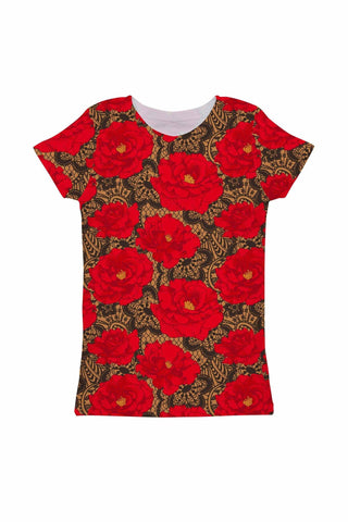 Hot Tango Zoe Red Floral Print Cute Designer T-Shirt - Girls - Pineapple Clothing