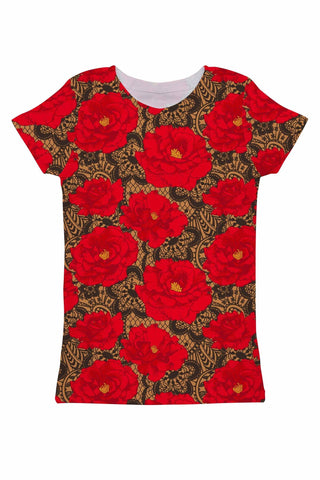 Hot Tango Zoe Red Floral Print Fancy Designer Tee - Women - Pineapple Clothing