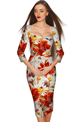 In The Wheat Field Lili Grey Floral Pencil Dress - Women - Pineapple Clothing