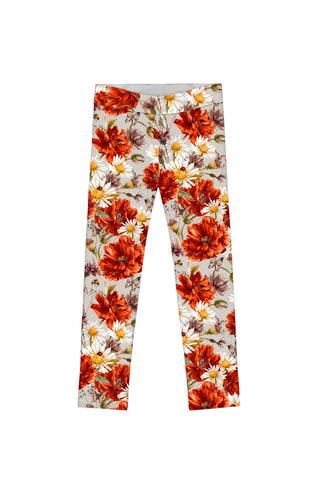 In The Wheat Field Lucy Cute Grey Floral Print Legging - Girls - Pineapple Clothing