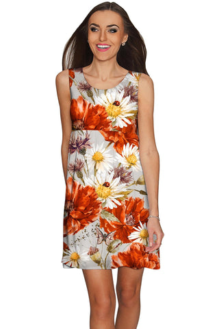 In The Wheat Field Sanibel Grey & Red Floral Dress - Women - Pineapple Clothing