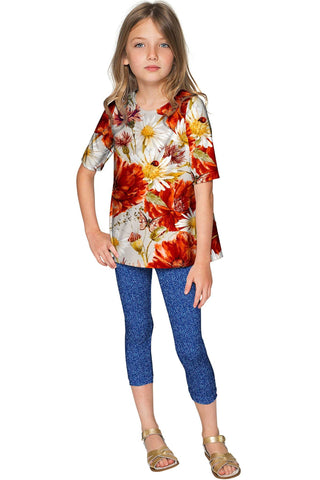 In the Wheat Field Sophia Grey Floral Sleeved Knit Top - Girls - Pineapple Clothing