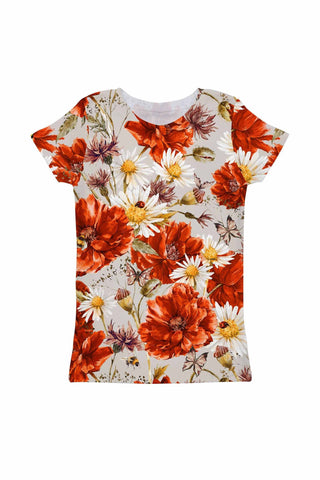 In the Wheat Field Zoe Grey Floral Print Designer Tee - Girls - Pineapple Clothing
