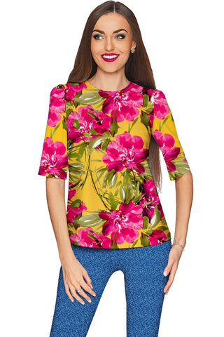 Indian Summer Sophia Yellow Pink Floral Print Top - Women - Pineapple Clothing