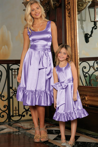 Lavender Fit & Flare Ruffle-Hem Midi Mommy and Me Dress With Belt