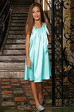 Light Blue Charmeuse Cute Halter Swing Dress - Girls