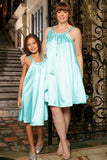 Light Blue Halter Swing Summer Party Mommy and Me Dresses Plus Size