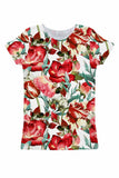 Love Song Zoe Red Floral Print Ornate Designer Tee - Women - Pineapple Clothing