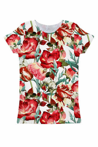 Love Song Zoe Red Floral Print Ornate Designer Tee - Women - Pineapple Clothing