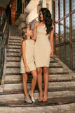 Beige Stretchy Lace Sleeveless Cocktail Party Mother Daughter Dress - Pineapple Clothing