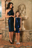 Blue Navy Stretchy Metallic Evening Chic Cocktail Mommy and Me Dress - Pineapple Clothing