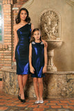 Blue Navy Stretchy Metallic Evening Chic Cocktail Mommy and Me Dress - Pineapple Clothing