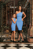 Blue Stretchy Trendy Spring Party Cocktail Day Mommy and Me Dresses - Pineapple Clothing