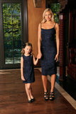 Navy Animal Print Fancy Evening Trendy Designer Mommy and Me Dresses - Pineapple Clothing