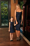 Navy Animal Print Fancy Evening Trendy Designer Mommy and Me Dresses - Pineapple Clothing