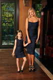 Navy Animal Print Fancy Evening Trendy Designer Mommy and Me Dresses - Pineapple Clothing