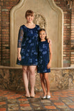 Navy Blue Floral Lace Stylish Party Mini Shift Mother Daughter Dresses - Pineapple Clothing