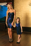 Blue Navy Stretchy Metallic Sleeveless Fancy Mother Daughter Dresses - Pineapple Clothing