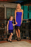 Royal Blue Sleeveless Mother Daughter Fancy Chic Dress with Lace Trim - Pineapple Clothing
