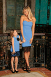Blue Stretchy Sleeveless Mother Daughter Party Dress With Black Lace - Pineapple Clothing