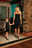 Black Stretchy Sleeveless Fancy Mother Daughter Dresses With Lace Trim - Pineapple Clothing