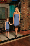 Blue Gray Stretchy Sleeveless Party Mother Daughter Dress With Lace - Pineapple Clothing