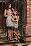 Black White Stretchy Fancy Cocktail Mommy and Me Dress With Lace Trim - Pineapple Clothing