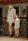 Black White Stretchy Elbow Sleeve Casual Shift Mother Daughter Dress - Pineapple Clothing
