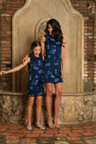 Navy Blue Floral Lace Sleeveless Cocktail Shift Mommy and Me Dress - Pineapple Clothing
