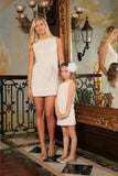 Off-White Stretchy Lace Sleeveless Shift Mommy and Me Party Dresses - Pineapple Clothing