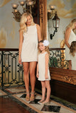 Off-White Stretchy Lace Sleeveless Shift Mommy and Me Party Dresses - Pineapple Clothing