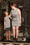 Black White Stretchy Sleeveless Trendy Day Shift Mommy and Me Dresses - Pineapple Clothing