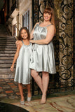 Silver Grey Charmeuse Day Cute Fancy Halter Swing Mommy and Me Dress - Pineapple Clothing