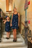 Navy Blue Floral Lace Halter Swing Trendy Party Mommy and Me Dress - Pineapple Clothing