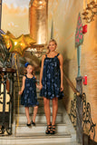 Navy Blue Floral Lace Halter Swing Trendy Party Mommy and Me Dress - Pineapple Clothing