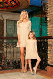 Beige Stretchy Lace Empire Waist Half Sleeve Day Mother Daughter Dress - Pineapple Clothing
