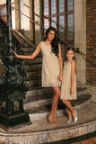 Beige Stretchy Lace Empire Waist Sleeveless Stylish Mommy and Me Dress - Pineapple Clothing