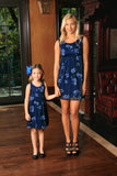 Navy Blue Floral Lace Empire Waist Sleeveless Day Mommy and Me Dress - Pineapple Clothing