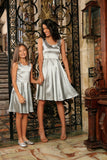 Silver Grey Sleeveless Skater Fit & Flare Party Mother Daughter Dress - Pineapple Clothing