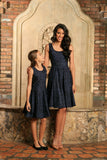 Navy Animal Print Sleeveless Skater Fit & Flare Mother Daughter Dress - Pineapple Clothing