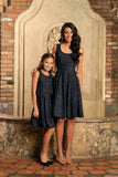 Navy Animal Print Sleeveless Skater Fit & Flare Mother Daughter Dress - Pineapple Clothing