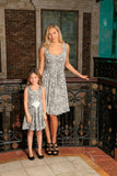 Black White Stretchy Sleeveless Skater Fit Flare Mother Daughter Dress - Pineapple Clothing