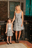 Black White Stretchy Sleeveless Skater Fit Flare Mother Daughter Dress - Pineapple Clothing
