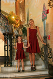 Ruby Red Floral Sleeveless Skater Fit and Flare Mother Daughter Dress - Pineapple Clothing