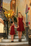 Ruby Red Floral Sleeveless Skater Fit and Flare Mother Daughter Dress - Pineapple Clothing