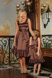 Chocolate Brown Fit Flare Ruffle Midi Mommy and Me Dress With Belt - Pineapple Clothing