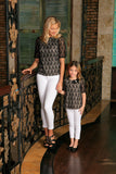 Black Lace Elbow 3/4 Sleeve Dressy Evening Party Mommy and Me Top - Pineapple Clothing