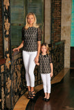 Black Lace Elbow 3/4 Sleeve Dressy Evening Party Mommy and Me Top - Pineapple Clothing