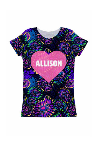 Midnight Glow Customized NAME Zoe Heart T-Shirt - Girls - Pineapple Clothing