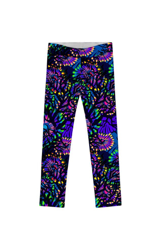 Midnight Glow Lucy Cute Purple Floral Print Leggings - Girls - Pineapple Clothing